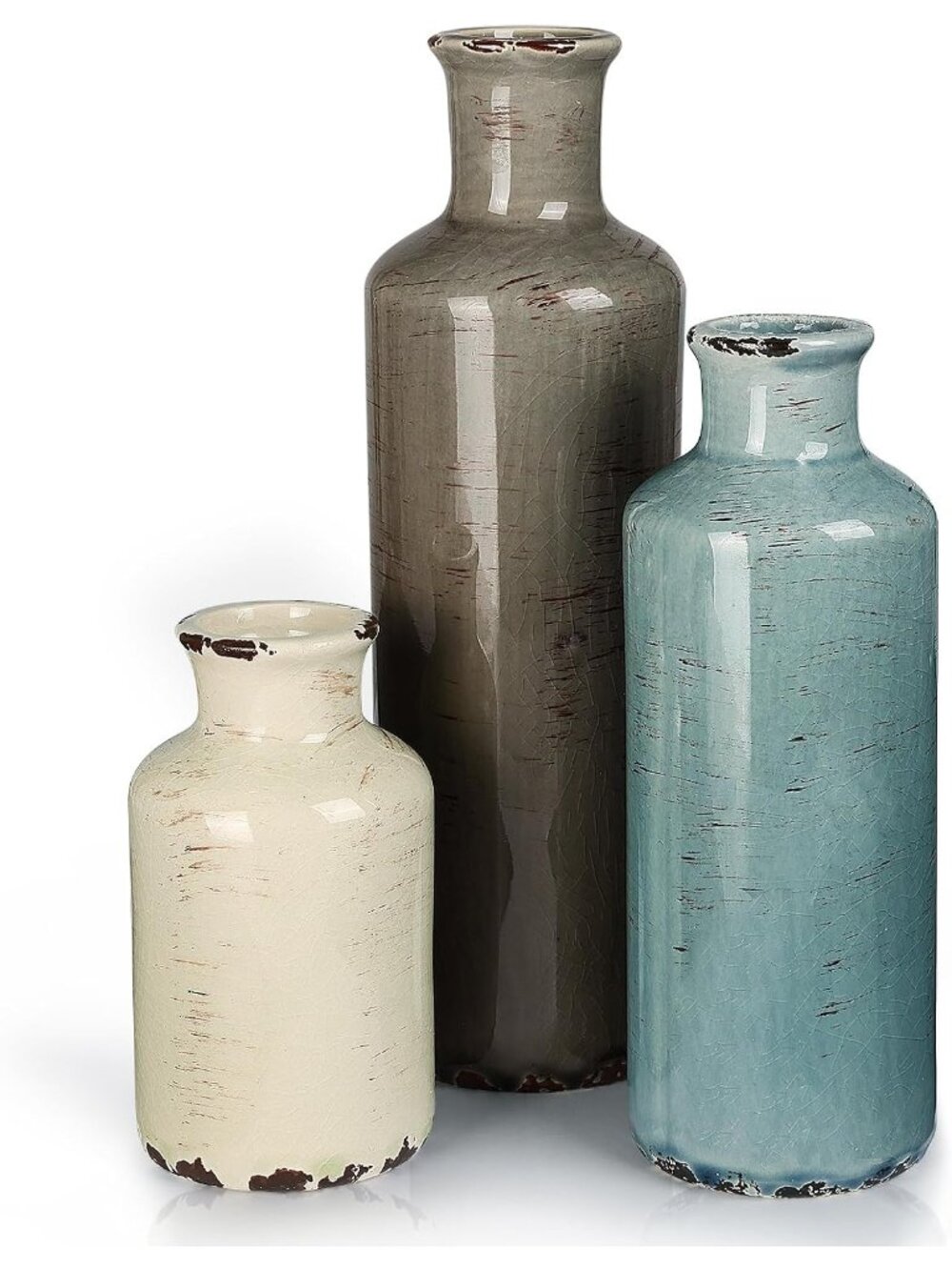 Ceramic Rustic Vintage Flower Vases Set of 3 Farmhouse Ocean Beach Style Decor
